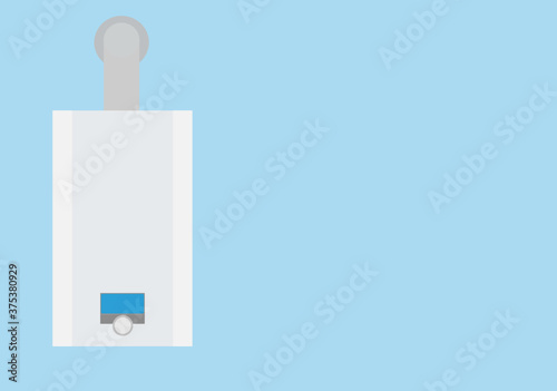 modern gas boiler on a blue background, saving energy and cash