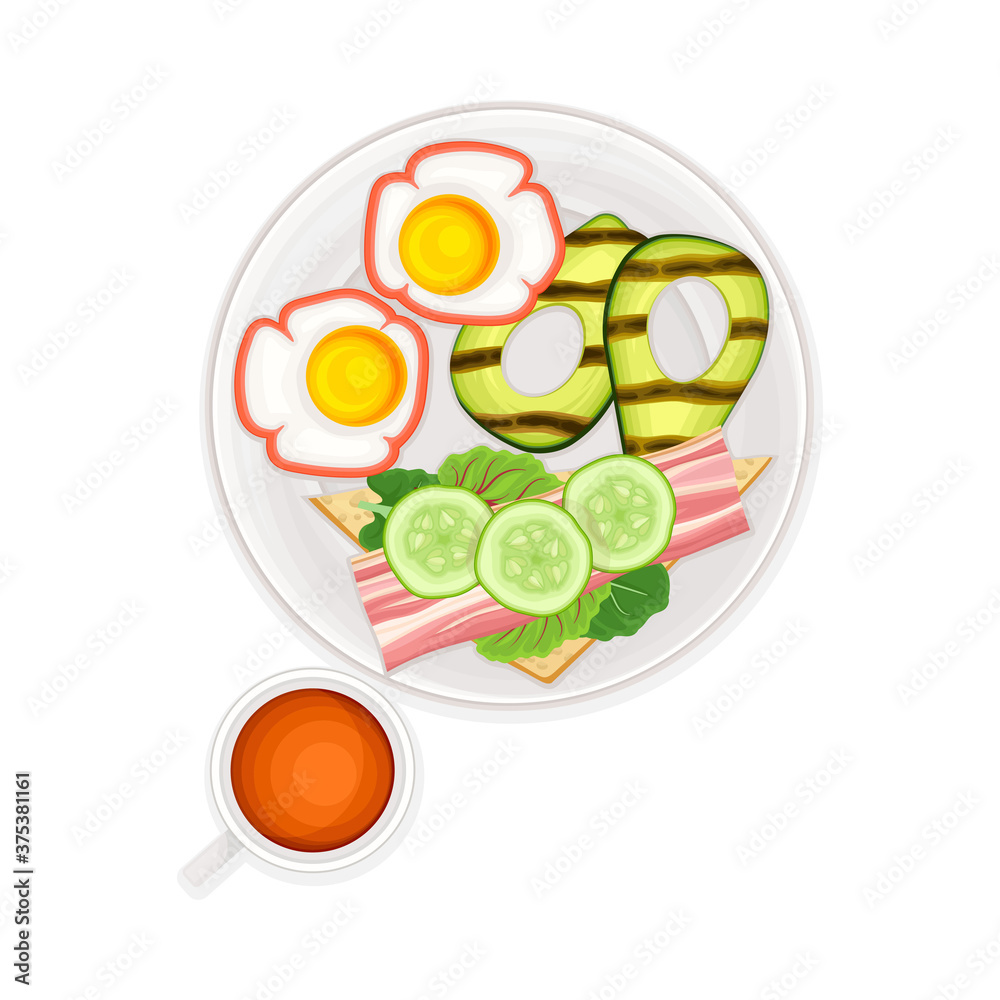 Sandwich with Sliced Cucumber and Ham and Scrambled Egg Served on Plate Vector Illustration Sandwich with Sliced Cucumber and Ham and Scrambled Egg Served on Plate Vector Illustration