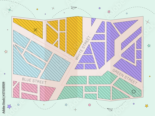 Abstract flat city map. Streets on the city plan. 