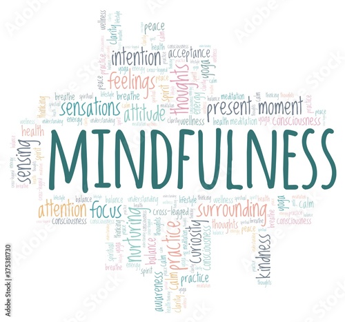 Fotografie, Obraz Mindfulness vector illustration word cloud isolated on a white background