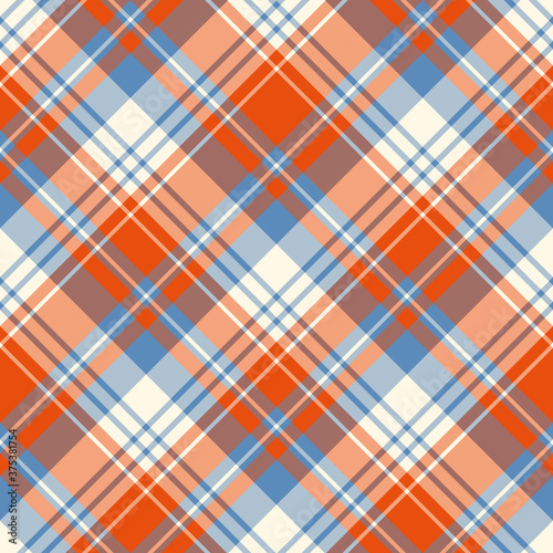 Seamless pattern in positive bright orange, blue and light beige colors for plaid, fabric, textile, clothes, tablecloth and other things. Vector image. 2