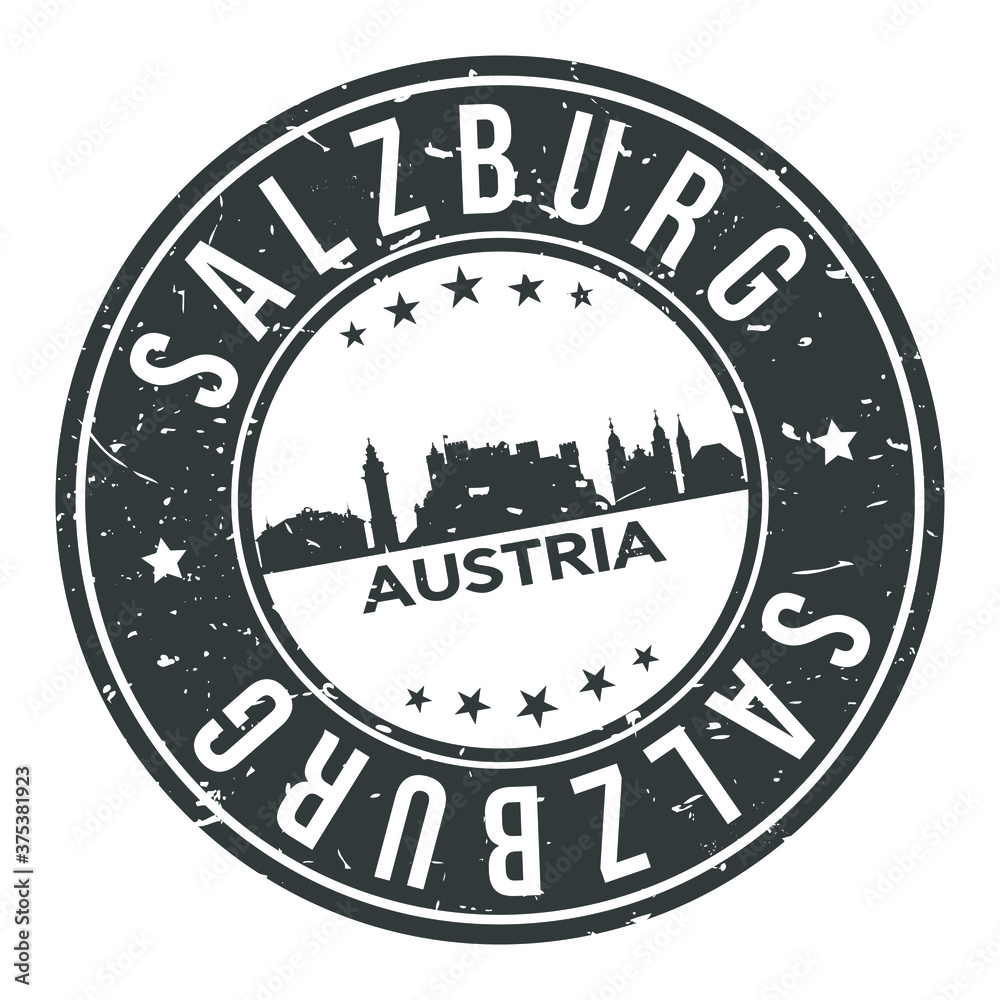 Salzburg Austria Round Stamp Icon Skyline City Design Badge Rubber.