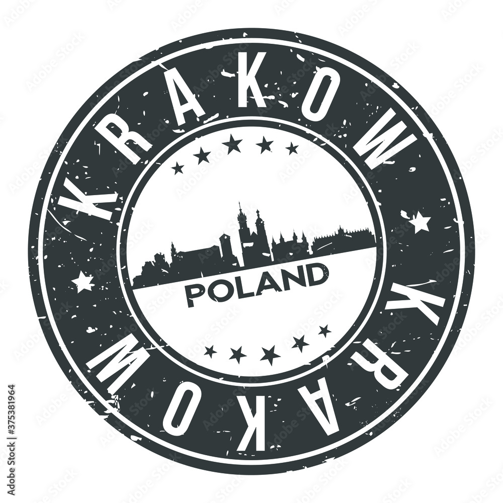 Fototapeta premium Krakow Poland Round Stamp Icon Skyline City Design Badge Rubber.