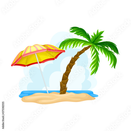 Palm Trees Growing on California Sea Shore and Beach Umbrella Vector Illustration