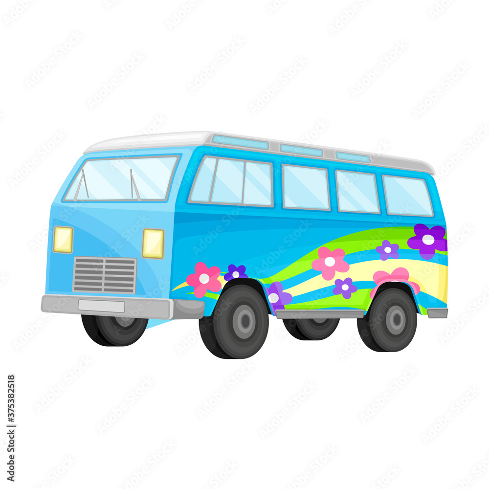 Mini Van as Touring Transport for Beach Rest Vector Illustration