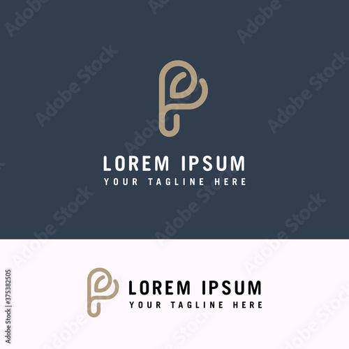 Initial letter P design with heart shapes. P Letter Minimal luxury Monogram.