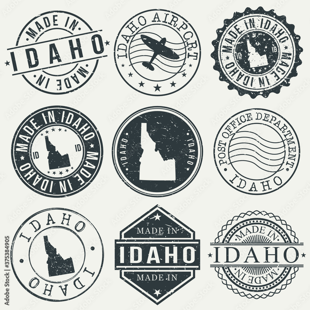Obraz premium Idaho Set of Stamps. Travel Stamp. Made In Product. Design Seals Old Style Insignia.