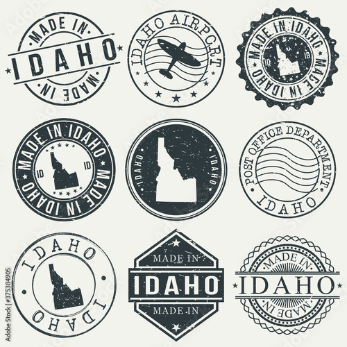 Idaho Set of Stamps. Travel Stamp. Made In Product. Design Seals Old Style Insignia.