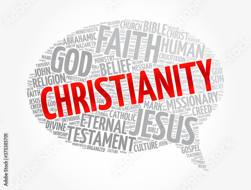 Christianity message bubble word cloud, religion concept background