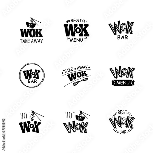 wok chinese food logo set