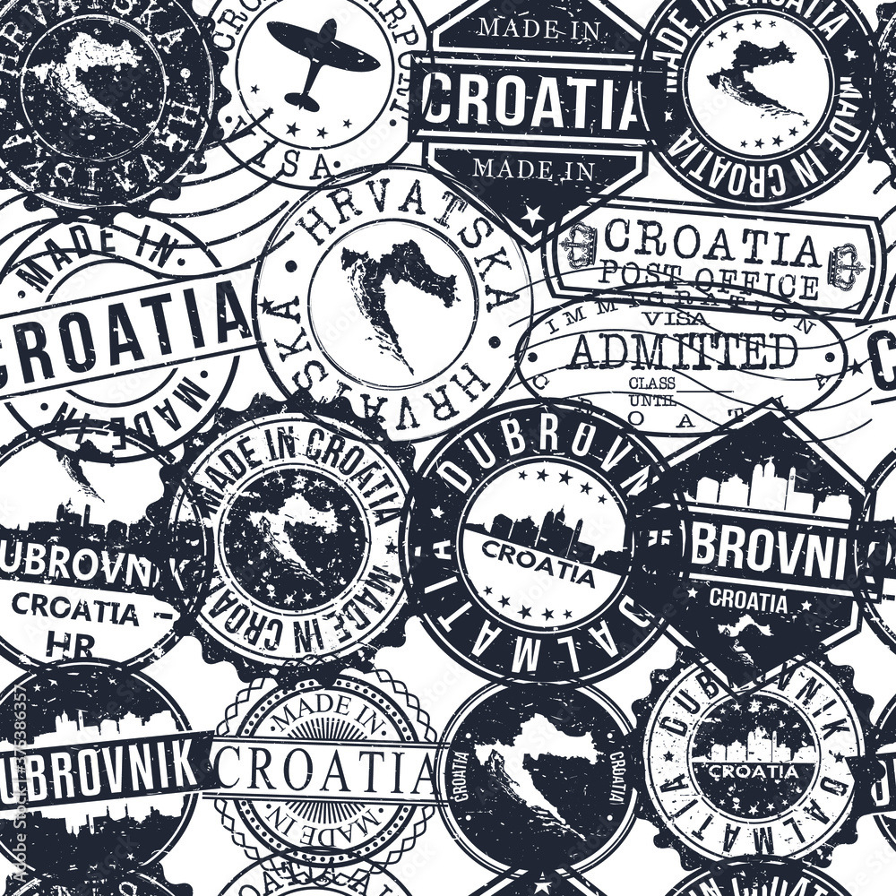 Fototapeta premium Dubrovnik Croatia Stamps. City Stamp Vector Art. Postal Passport Travel. Design Set Pattern.