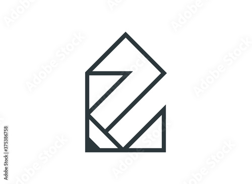 Geometric logo of a house or building and a pencil