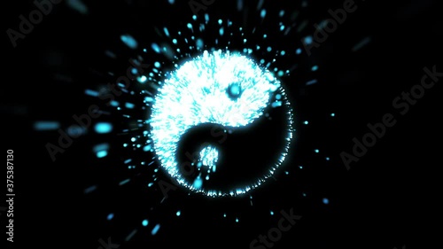 Yinyang symbol in space emitting sparks, mindfulness and meditation