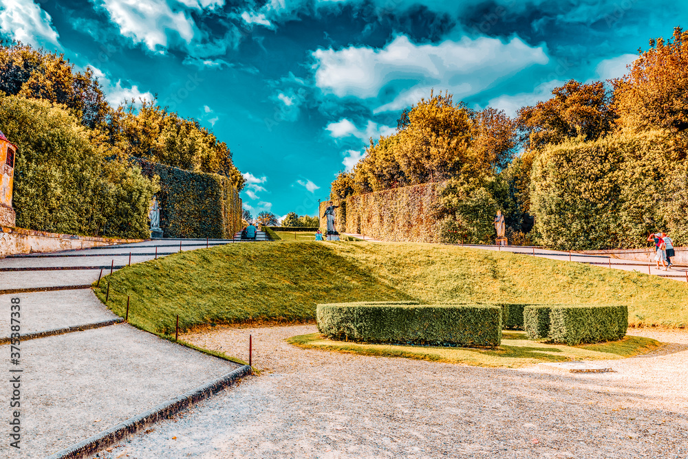 Fototapeta premium FLORENCE, ITALY- MAY 14, 2017: Boboli Gardens (Giardino di Boboli) in Florence - city of the Renaissance on Arno river. Italy.