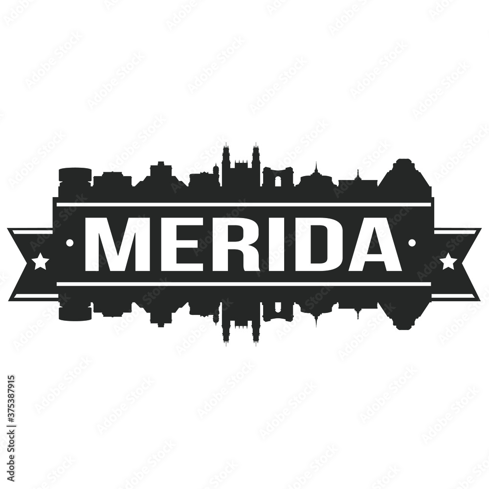 Merida Skyline Silhouette Design City Vector Art landmark logo.