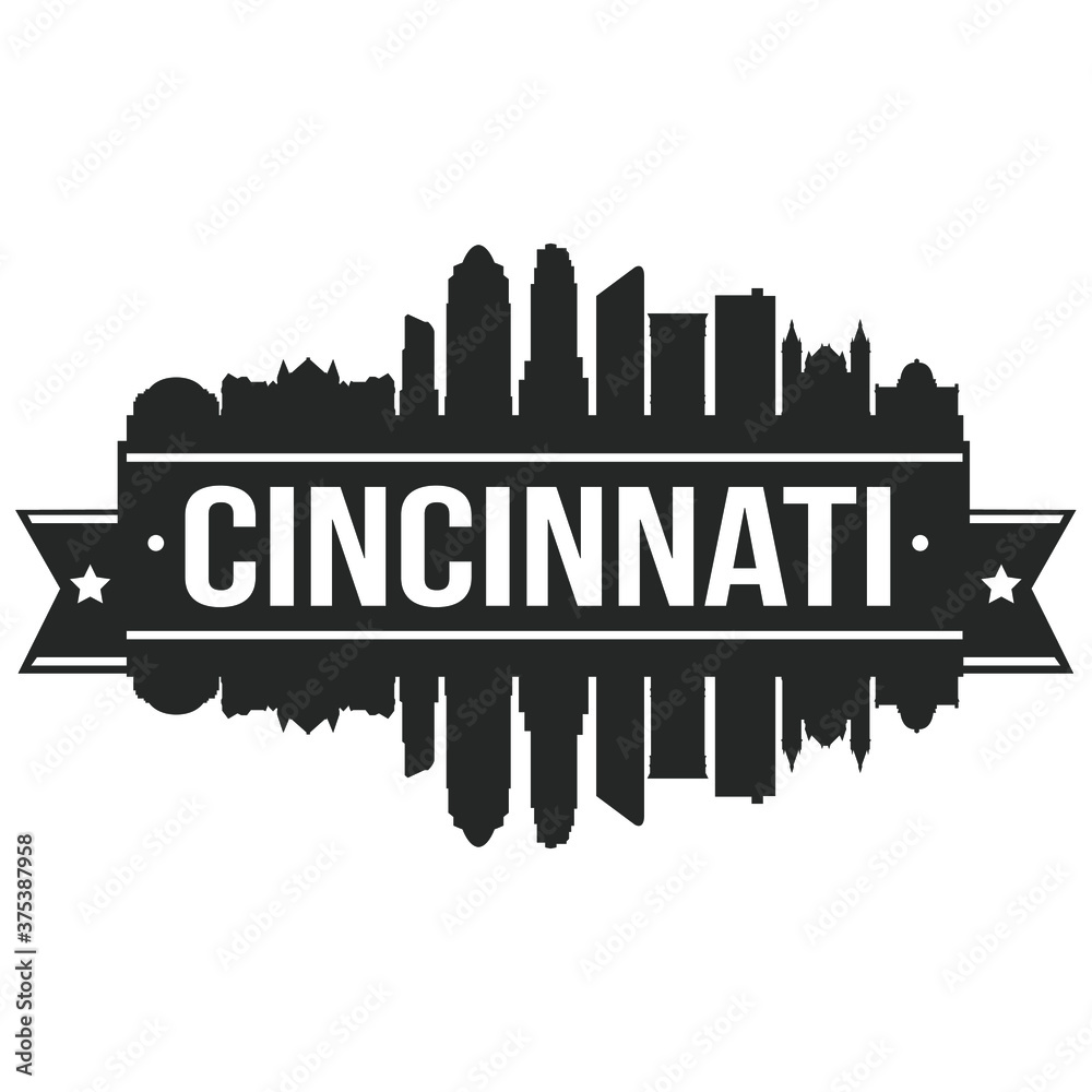 Cincinnati Skyline Silhouette Design City Vector Art Landmark.