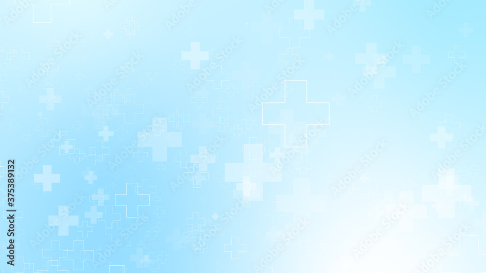 Medical health blue cross pattern white background. Abstract healthcare technology and science concept.