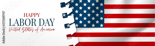 Labor Day banner or header. USA national federal holiday design. American flag background. Realistic vector illustration.