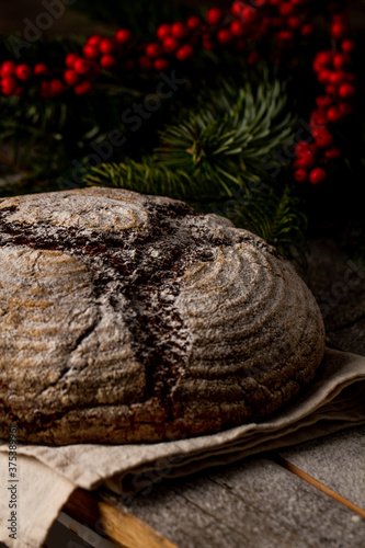 Freshly baked homemade black bread. Close up