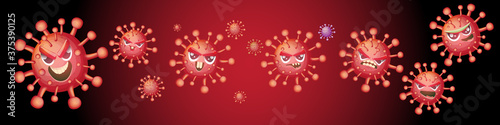 cartoon funny angry virus covid 19 character set isolated on background. My name is coronavirus concept iilustration. Evil bred virus cell microbe icon or sign collection.