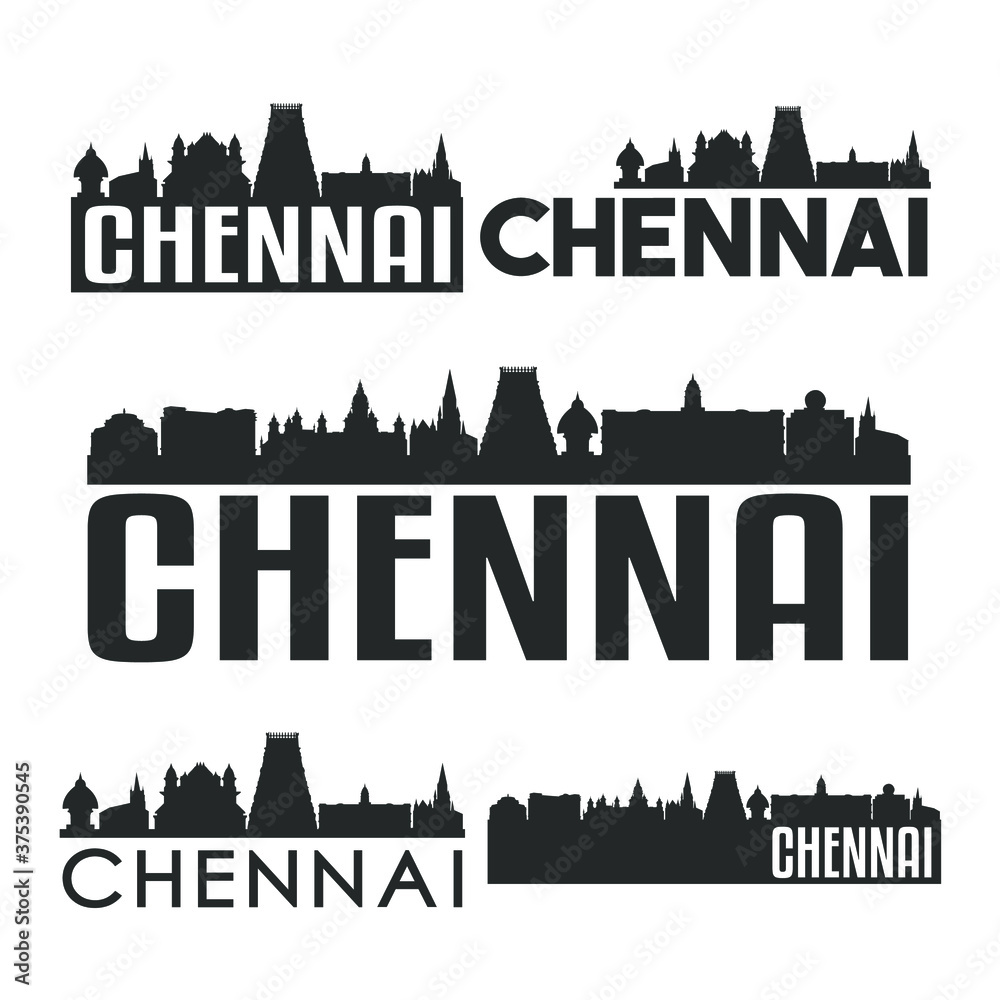 Chennai India Flat Icon Skyline Vector Silhouette Design Set Badge Logo.
