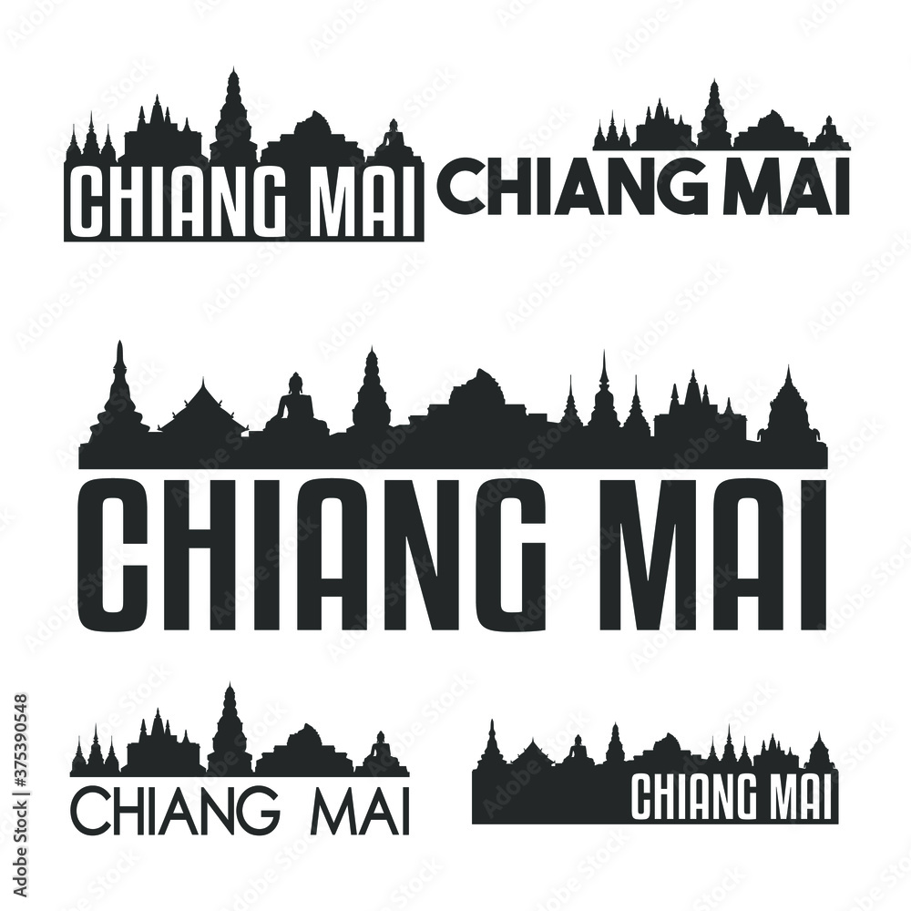 Chiang Mai Thailand Flat Icon Skyline Vector Silhouette Design Set logo Badge.