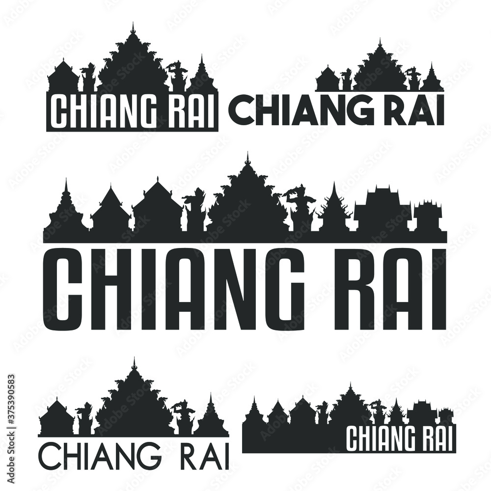 Chiang Rai Thailand Flat Icon Skyline Vector Silhouette Design Set Logo.