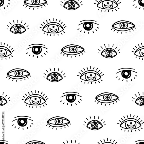 Seamless vector pattern with hand drawn doodle eyes