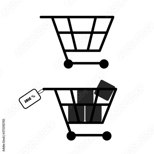 Shopping trolley icon set. Business concept. Clipart vector illustration. Black Friday background. Flat design. Online shop.