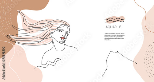 Zodiac background. Aquarius constellation. The element of water. Horizontal banner.