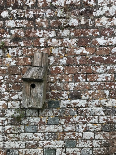 Bird house on a stone wall