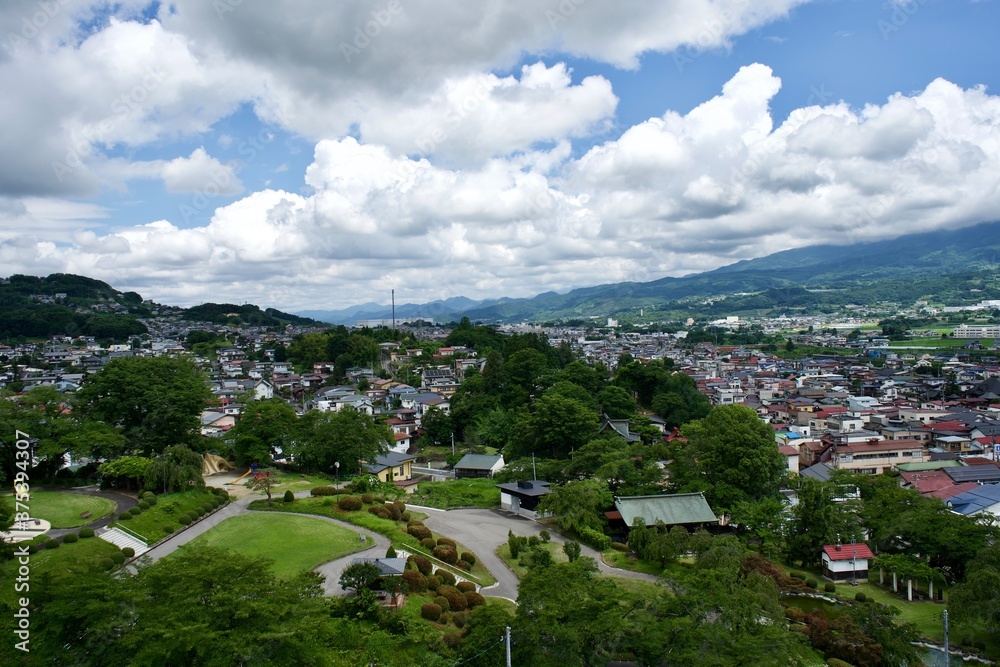 The view of Japanese town in summer.