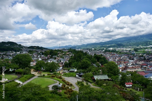 The view of Japanese town in summer.