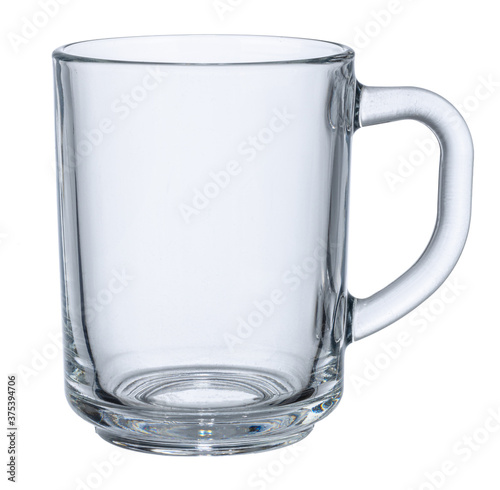 Empty glass cup isolated on white background