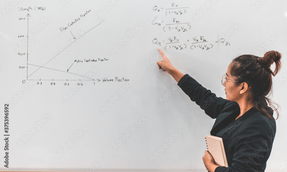 Asian teacher is teaching and writing on a whiteboard. Asian teacher is teaching and writing on a whiteboard.