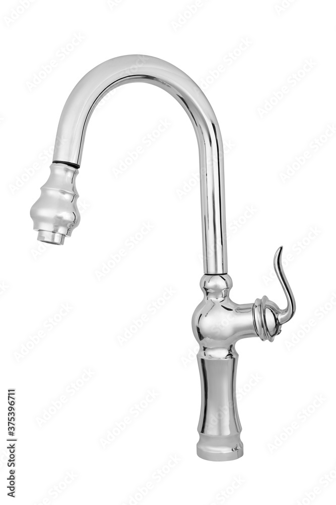 Glossy metallic faucet on white background Glossy metallic faucet on white background
