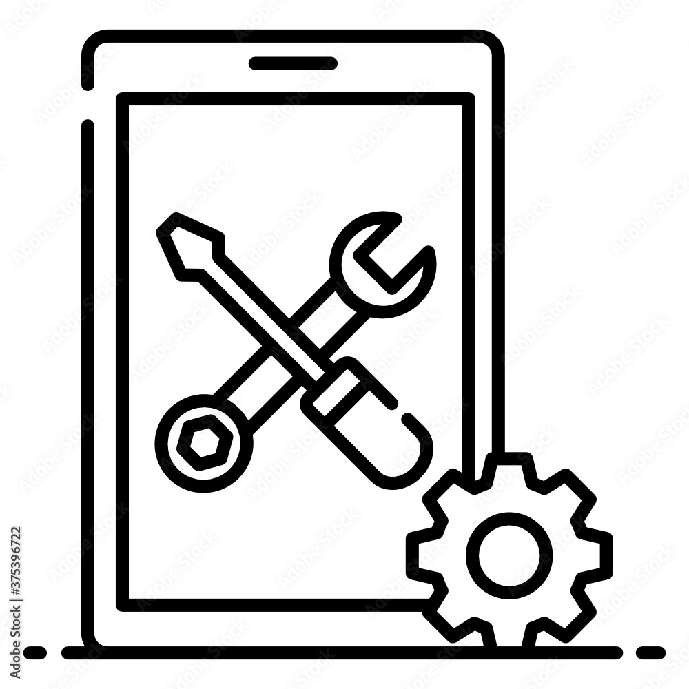 Gear with screwdriver and spanner inside mobile phone, mobile repair icon
Gear with screwdriver and spanner inside mobile phone, mobile repair icon