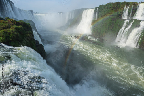 Rainbow over the Iguazu Falls  View from the Brazilian side  Unesco World Heritage Site  Foz do Iguacu  Parana State  Brazil