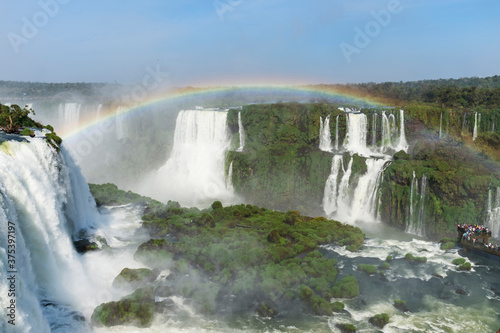 Rainbow over the Iguazu Falls  View from the Brazilian side  Unesco World Heritage Site  Foz do Iguacu  Parana State  Brazil