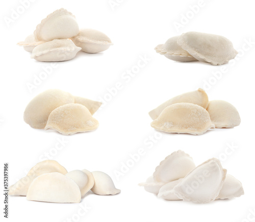 Set of uncooked dumplings isolated on white