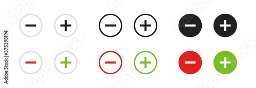  Plus and minus flat button. Set icon for web design, vector isolated photo