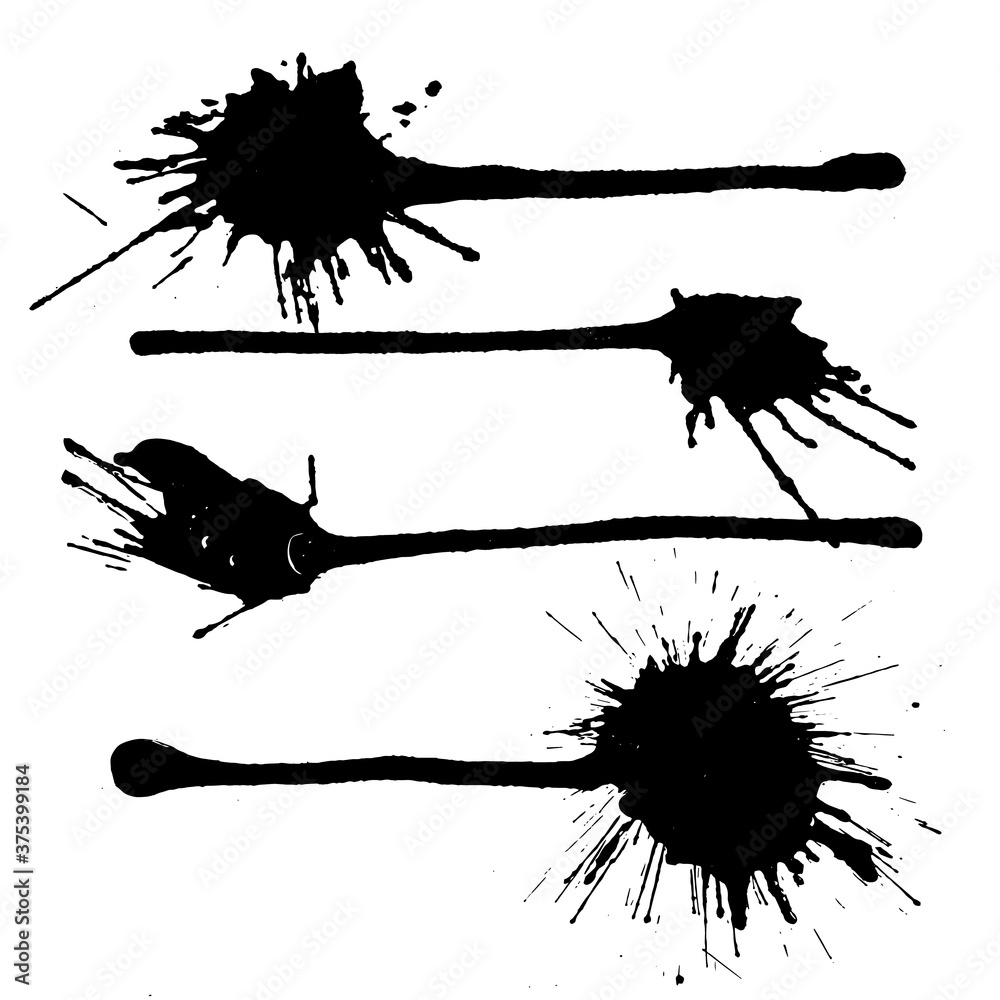 Vector black and white set with ink splash, blot and brush stroke. Grunge textured elements for design, background. Vector black and white set with ink splash, blot and brush stroke. Grunge textured elements for design, background.