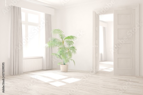 White minimalist empty room. Scandinavian interior design. 3D illustration