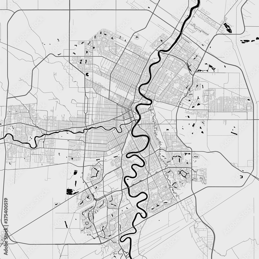 Urban city map of Winnipeg. Vector poster. Grayscale street map.