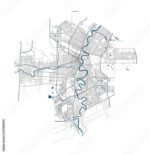 Detailed map of Winnipeg city, Cityscape. Royalty free vector illustration.