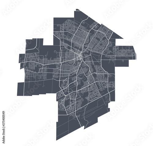 Winnipeg map. Detailed map of Winnipeg city poster with streets. Cityscape vector.