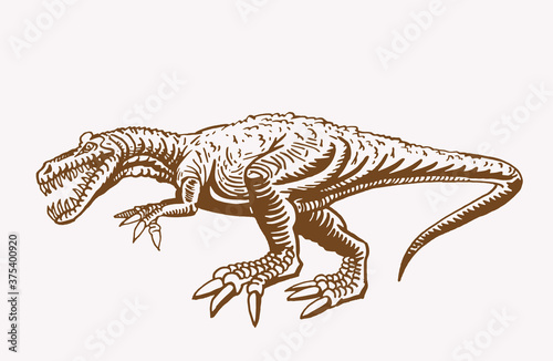 Graphical vintage illustration of tyrannosaurus for printing and design.Vector dinosaur