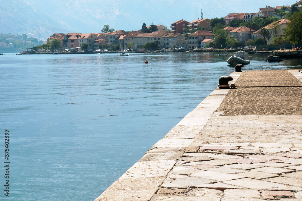 View of the embankment in Prcanj in Kotor Bay, Montenegro.