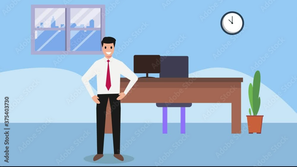 Confident businessman with hands on hips in office Confident businessman with hands on hips in office