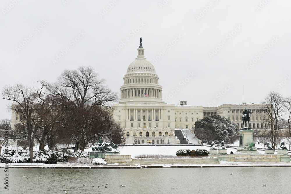 Fototapeta premium United States Capitol Building in snow - Washington D.C. during wintertime - Washington D.C. United States of America